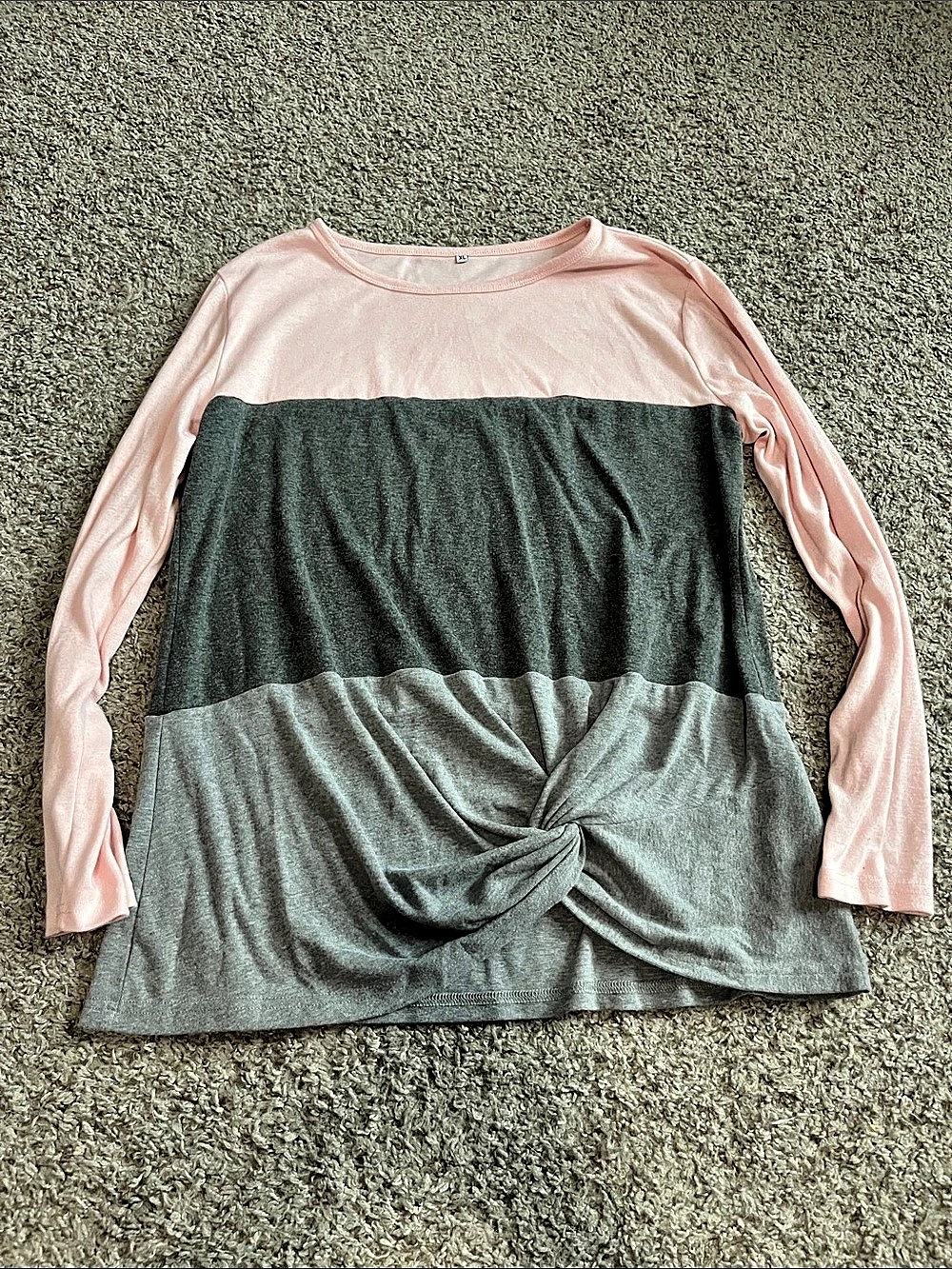 Color Block Long Sleeve Top in Pink & Gray Size XL Like New